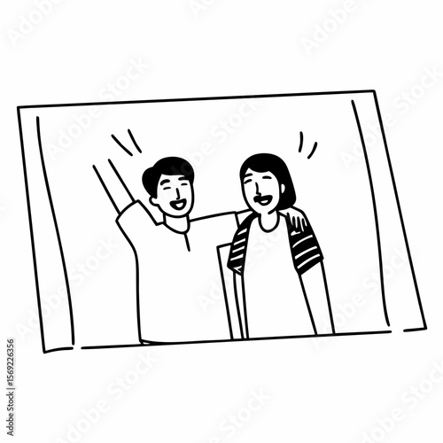 Funny best friends laughing cheerfully while standing together in a studio