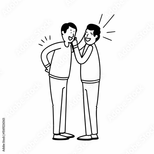 Funny best friends laughing cheerfully while standing together in a studio
