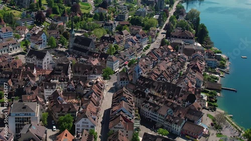 An Panoramic aerial of the old town of the city Zug in Switzerland on a sunny day in summer