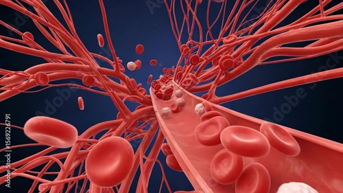 3D visualization of blood cells flowing through blood vessels  