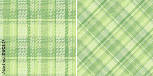 Two calming pastel green plaid patterns. Perfect for textile design, website backgrounds, or springthemed projects.  The subtle variations in shades create a fresh, versatile texture.
