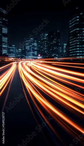 Vibrant Night Cityscape with Blurred Lights and Motion Effects Creating a Lively Urban Atmosphere
