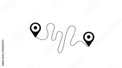 Animated Two location point connection on dashed line  with lines arrow direction  on white background. suitable of  navigation map search concept. alpha channel only 4k
