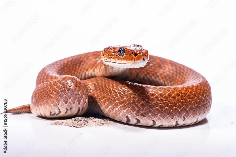 Obraz premium Close up of a coiled brown snake with intricate scales against a white background