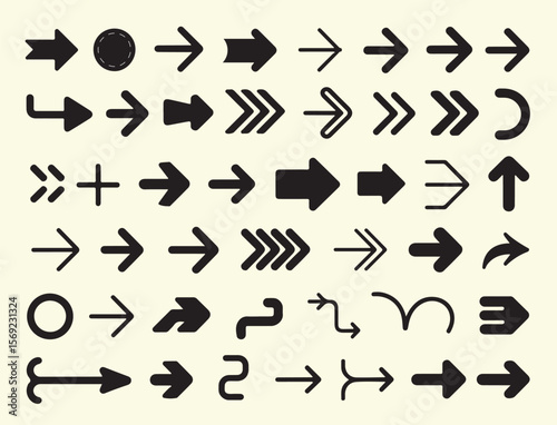 Collection of Diverse Arrow Icons Vector Graphics for Design Projects, Websites, and Presentations