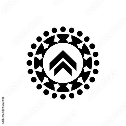 Abstract vector logo showing a circle of people and arrows pointing upward, symbolizing teamwork, community growth, and collective progress.


