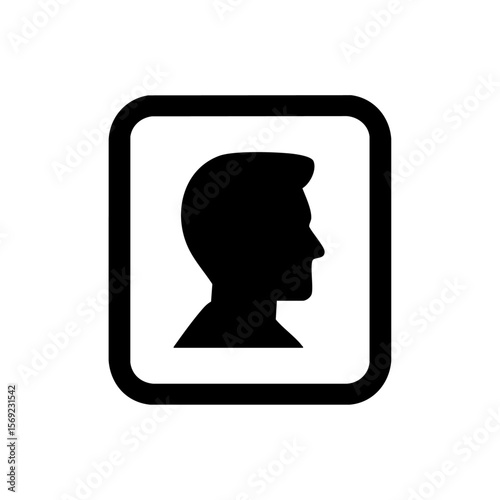 Black silhouette of a man's side profile inside a rounded square, symbolizing identity, profile avatar, or traditional male iconography.

