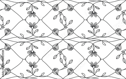 Black and white floral pattern with flowers and leaves 1