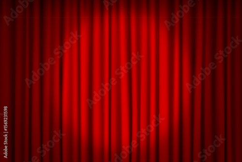 Soft spotlight on red closed theater curtain background. Vector