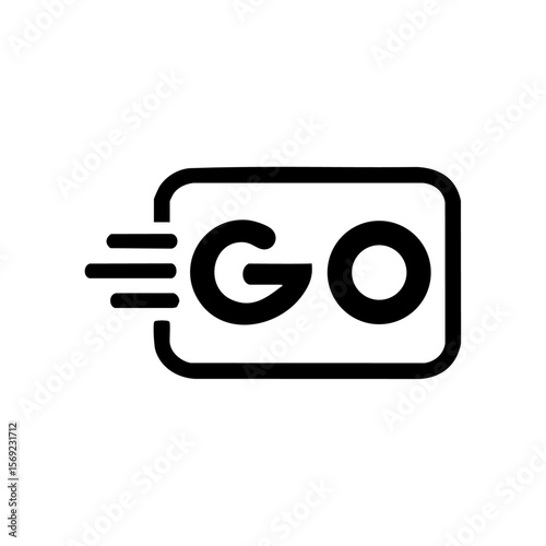 Bold vector icon of a fast-action 'Go' button with motion lines, symbolizing speed, instant access, or rapid performance.