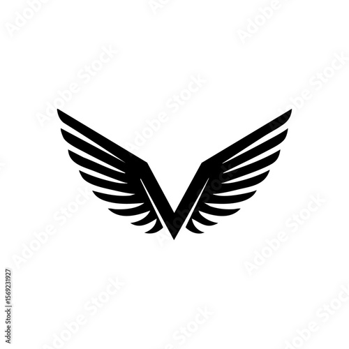 Minimal black emblem with stylized wings forming a "V", symbolizing victory, ambition, success, or high achievement — ideal for branding, sports, or leadership.
