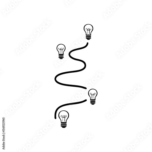Curved path with light bulbs representing key ideas, symbolizing innovation and thoughtful progression.
