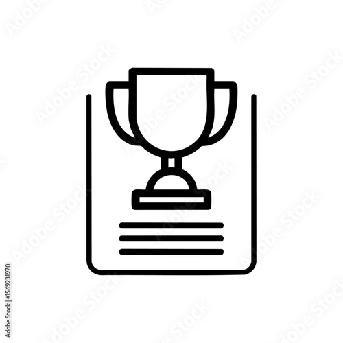 Vector icon of a trophy on a resume sheet, symbolizing recognition of achievements or outstanding performance in professional profiles.
