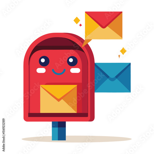 Happy mailbox with open lid and envelopes isolated on white