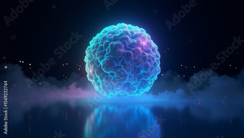 Glowing Neon Sphere Abstract Energy Orb in Dark Space