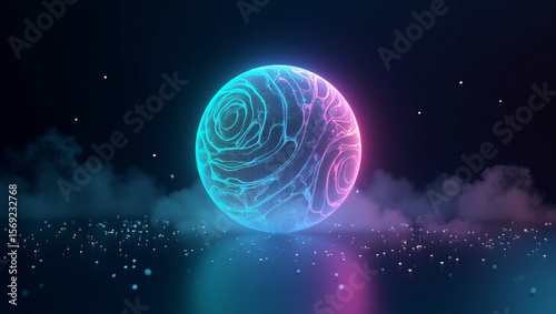 Neon Rose Sphere Abstract Digital Art
