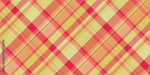 Vibrant plaid pattern with overlapping lines in shades of yellow, orange, and red. A versatile backdrop ideal for textiles, digital art, and graphic design projects.