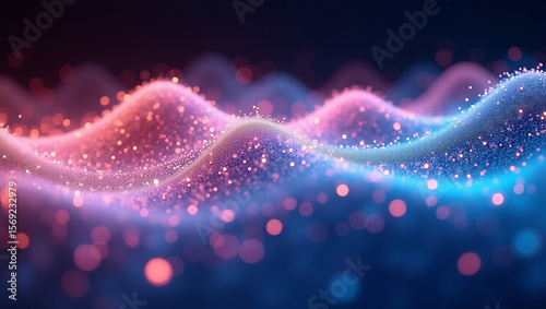 Abstract Pink and Blue Glowing Particle Waves Background