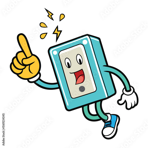 Light switch being flipped by a cartoon finger isolated on white