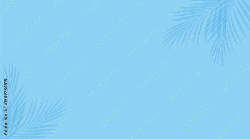 Fototapeta premium Light Blue Tropical Background with Palm Leaf Silhouettes