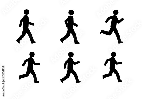 Simple stick figures depicting various stages of walking and running.