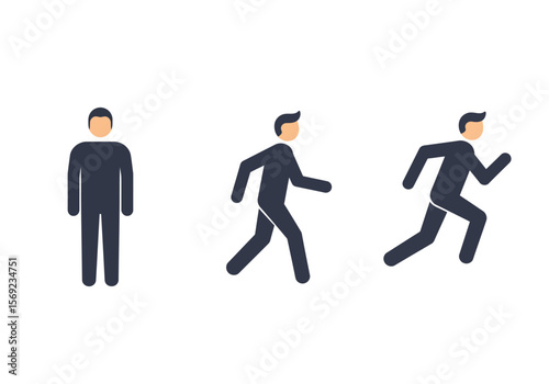 Simple graphic icons depicting a person standing, walking, and running.