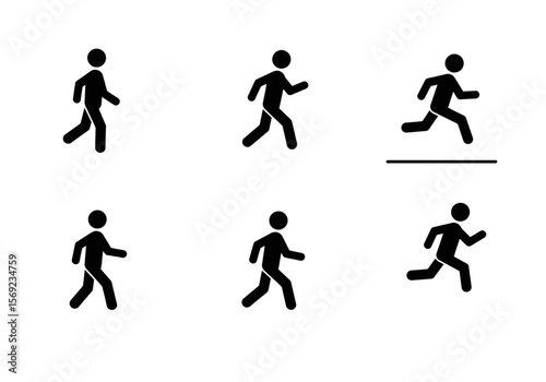 Simple stick figures depicting various gaits: walking and running.