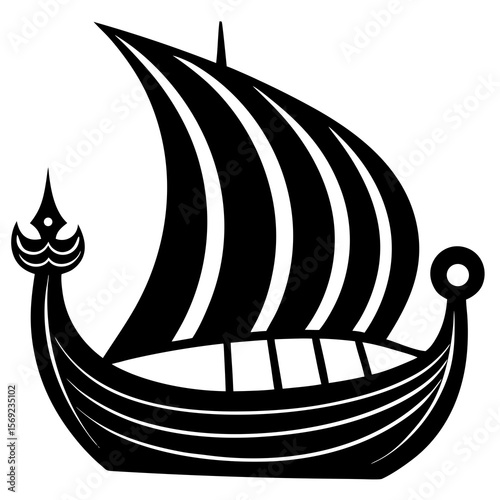 Viking ship silhouette vector illustration