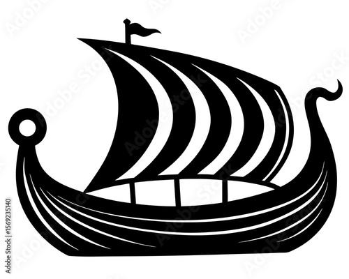 Viking ship silhouette vector illustration