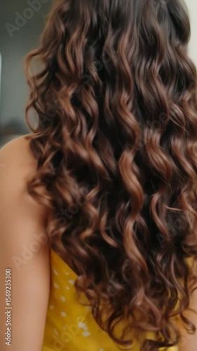 Close-up of beautiful curly brown hair