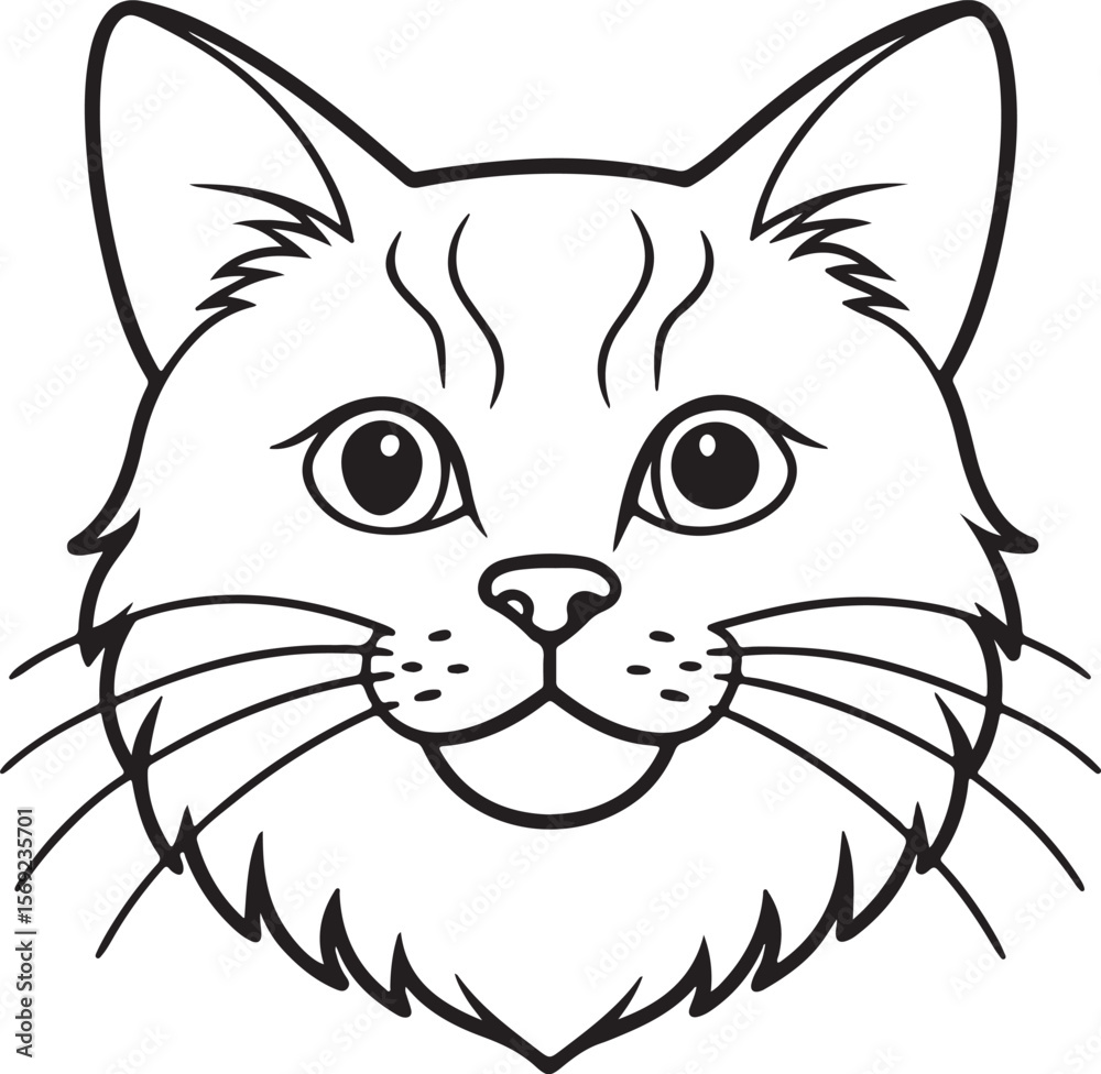 Obraz premium cat face line art, black outline, vector and illustration, coloring book page line art drawing