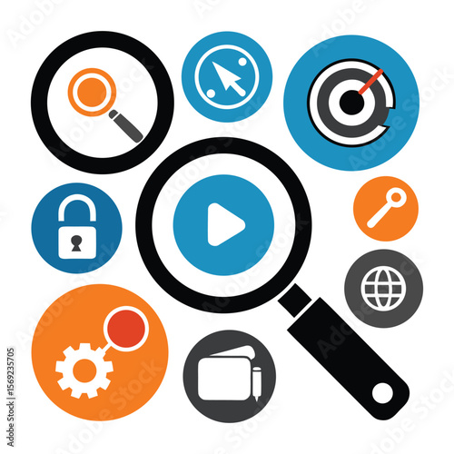 Magnifying Glass Icon Set – Search, Zoom, and Loupe Vector Symbols