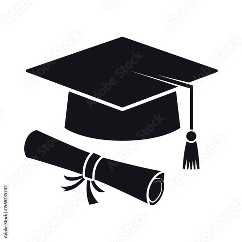 diploma and graduation hat flat vector icon