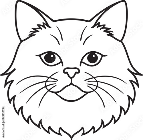 cat face line art, black outline, vector and illustration, coloring book page line art drawing