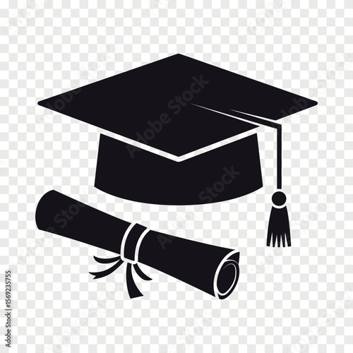 diploma and graduation hat flat vector icon