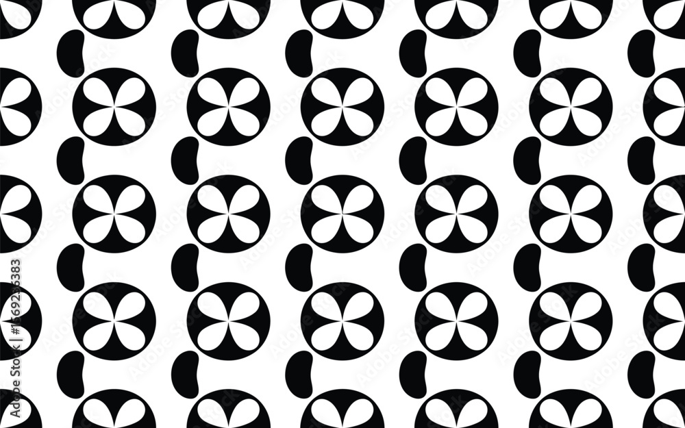 Fototapeta premium Black and White Geometric Pattern with Circular and Curved Shapes