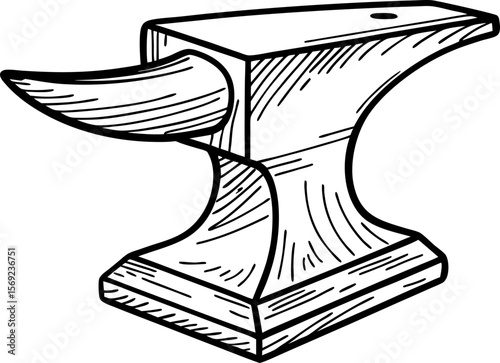 Classic blacksmith's anvil illustration hand drawn metalwork tool with horn and face, vintage equipment design