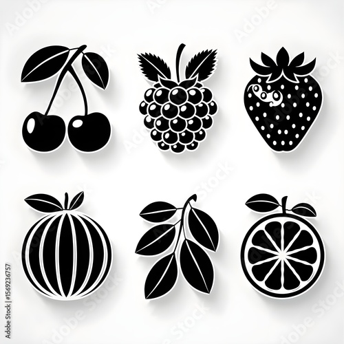 Wallpaper Mural Black Fruit Silhouette Icons – Minimalist Vector Set of Six Fruits on White Background  Torontodigital.ca