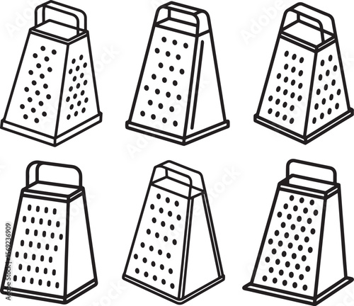 set of grater line art, black outline, vector and illustration, coloring book page line art drawing