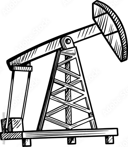 Oil pumpjack illustration industrial energy extraction equipment, fossil fuel production machinery, crude oil supply