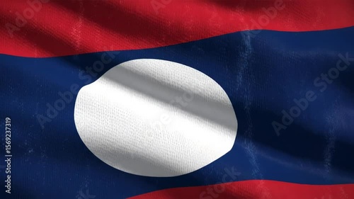 Textured National Flag of Laos  Waving Close Up
