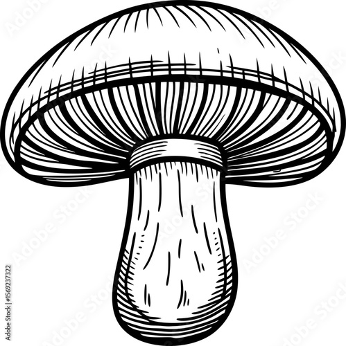 Hand drawn edible mushroom illustration detailed vintage fungi sketch, botanical food design for natural culinary themes