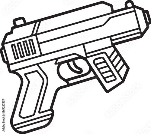 toy nerf gun line art, black outline, vector and illustration, coloring book page line art drawing