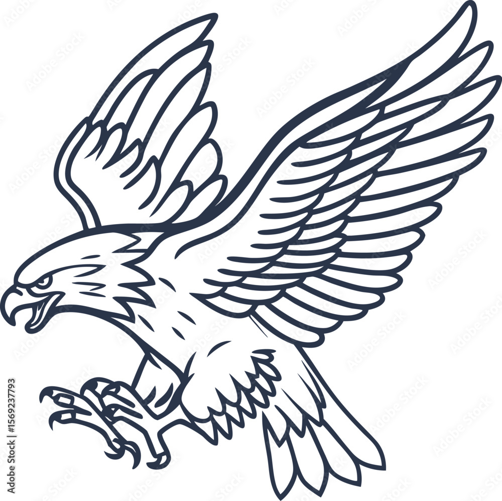 Fototapeta premium Eagle with spread wings attacking, open beak and sharp talons bold fierce bird outline, predator wildlife art