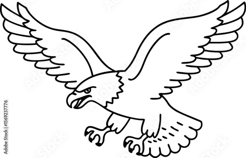 Flying eagle with spread wings, sharp talons, and fierce expression powerful predator, animal wildlife illustration