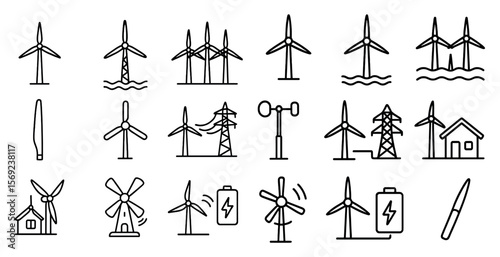 Collection of windmill icons, including a windmill, a house, and a house with a windmill