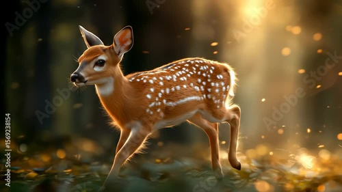 Young Deer Leaps Gracefully Through Sunlit Forest