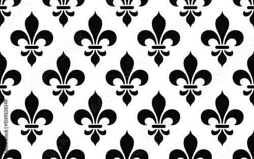 Black Fleur-de-lis Pattern on White Background fleur de lis