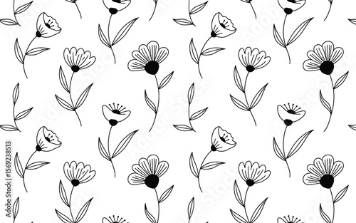 Black and white floral pattern with stylized flowers and leaves