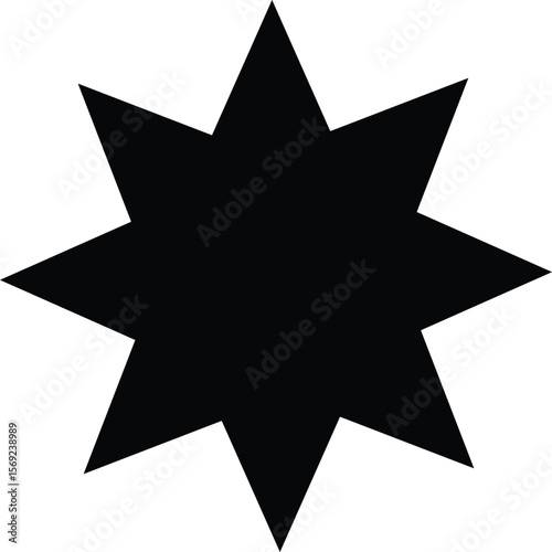 Eight pointed star shape silhouette isolated on white background